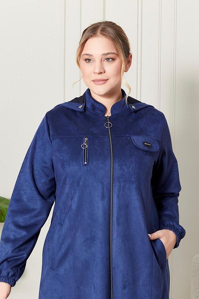 Ferace Plus Size Hijab Suede Hooded Top Coat - Chest Zippered