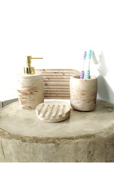Trust Stone Σετ μπεζ σειράς Marble με δοσομετρητή υγρού σαπουνιού και θήκη οδοντόβουρτσας