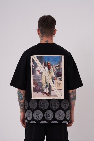Machinist Ανδρικό Premium Pythagoras Printed Oversize Μαύρο T-Shirt