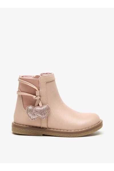 Juniors Solid Ankle Boots with Zip Closure and Heart Patches