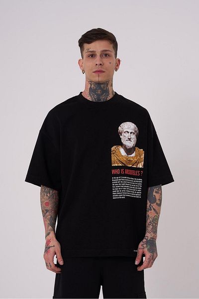 Machinist Men's Premium Aristotales High Printed Oversize Black T-Shirt