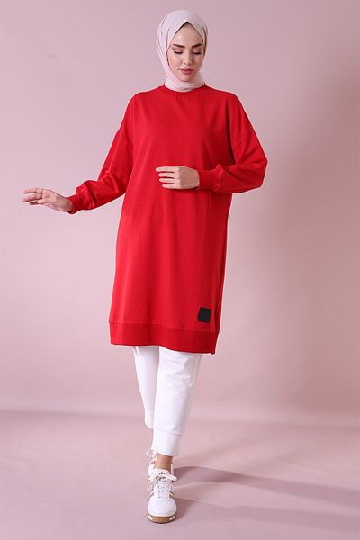 Soul 30645 Crew Neck 2 Thread Long Below the Knee Tunic Red