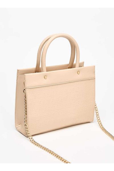 ELLE Monogram Embossed Tote Bag with Top Handles and Zip Closure