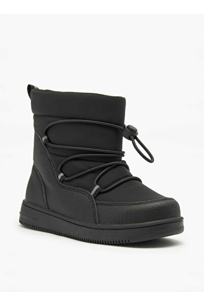 Juniors Solid High Cut Slip-On Boots with Drawstring Detail