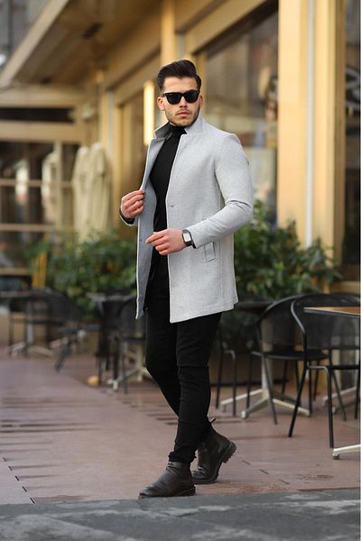 Ser Joven Ανδρικό παλτό γιακά σε γκρι Slim Fit Stand