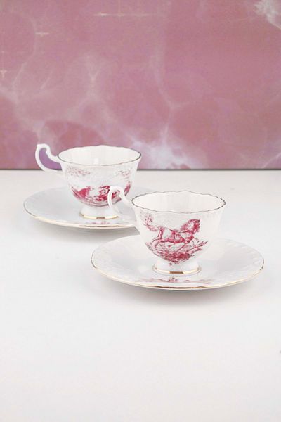 Bursa Porselen Dekor Gold Gilded Dusty Rose English Pattern Coffee Cup Set for 2 People