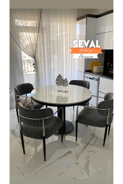 SEVAL AKSESUAR Marmo Poyraz Masa Sandalye Takımı