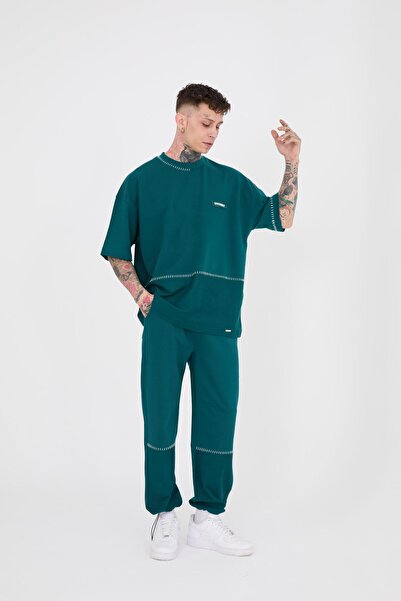 Machinist Ανδρικό μπλουζάκι Blanket Stitch Oversize Petrol Green T-shirt