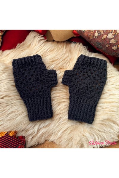 Satürn Hobi Knitted Rose Motif Fingerless Gloves, Valentine's Day, Gift