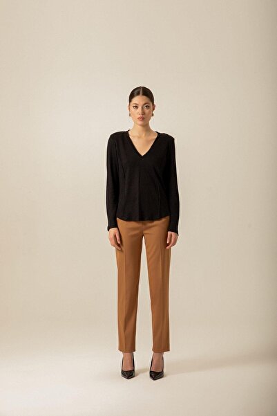 rue Панталони с висока талия в цвят камел с шевове на джобовете