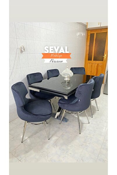 SEVAL AKSESUAR Siyah X Açılır Masa + Adasan Sandalye Takımı (Krom Kaplama)