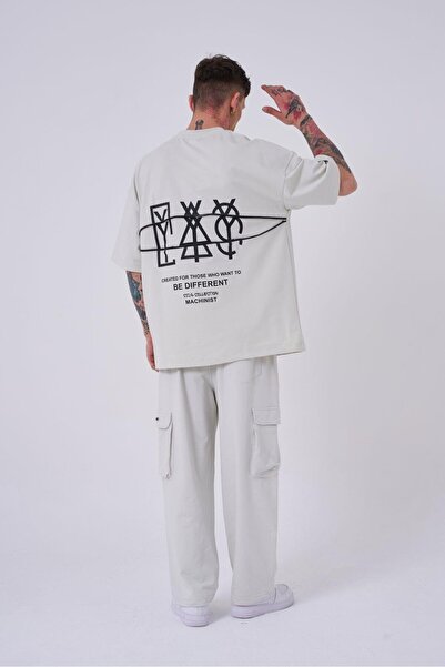 Machinist Ανδρικό μπλουζάκι με φερμουάρ με στάμπα μεγάλου μεγέθους σε γκρι χρώμα