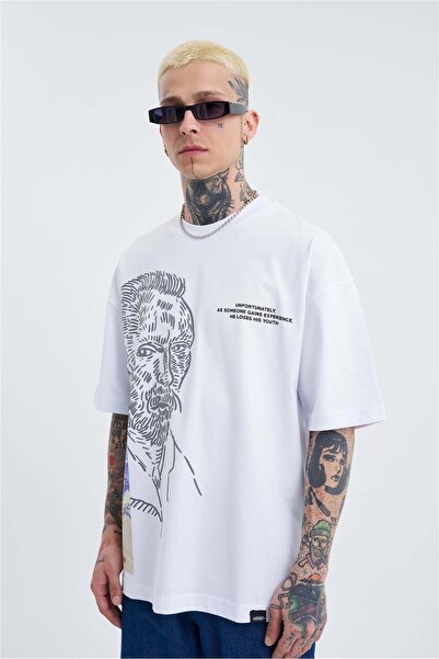 Machinist Ανδρικό λευκό μπλουζάκι με στάμπα Van Gogh