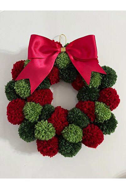 Chuva Kapı süsü ponponlu yılbaşı temalı kırmızı kurdeleli 30cm*30cm