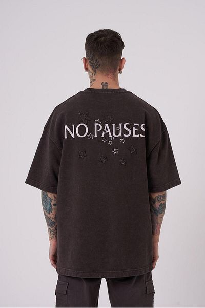 Machinist Ανδρικό No Pouses εμπριμέ υπερμεγέθη καφέ T-shirt CLOUDY