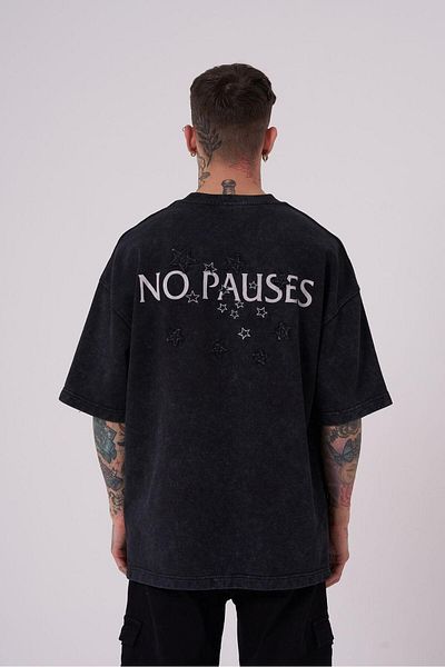 Machinist Ανδρικό μπλουζάκι No Pouses με στάμπα Oversize Asphalt Cloudy