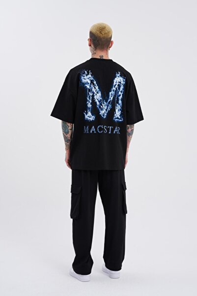 Machinist Ανδρικό μαύρο μπλουζάκι Smoked Printed Macstar Oversize