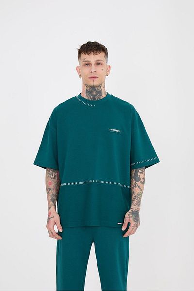 Machinist Ανδρικό μπλουζάκι Blanket Stitch Oversize Petrol Green T-shirt