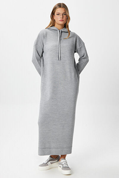 Ritnice Γυναικείο φόρεμα Fusion με κουκούλα γκρι μακρύ πλεκτό