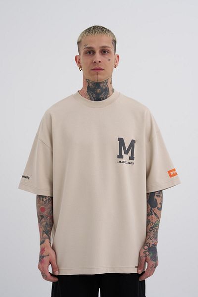 Machinist Ανδρικό μπλουζάκι Oversize ανοιχτό μπεζ - Snake Whatever Printed