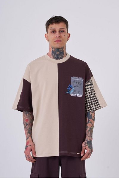 Machinist Ανδρικό κέντημα Levni με στάμπα Oversize καφέ γκρι μπλουζάκι