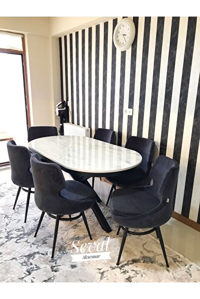 SEVAL AKSESUAR Marmo Örümcek Masa + Adasan Sandalye Takımı