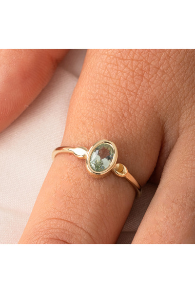 FasekGold Green Taşlı Tek Taş Evlilik Teklifi Yüzüğü-0.90 Karat Kristal Opal 925 Ayar Gümüş Yüzük