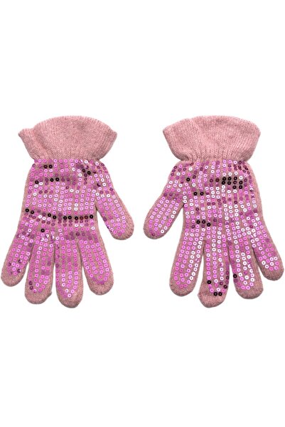 AXE SPORTSWEAR Růžové měkké texturované pletené rukavice s lesklými flitry - ...