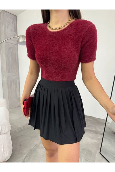 BİKELİFE Weiche Plüsch-Crop-Bluse für Damen mit Rundhalsausschnitt