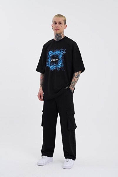 Machinist Ανδρικό μαύρο μπλουζάκι Smoked Printed Macstar Oversize