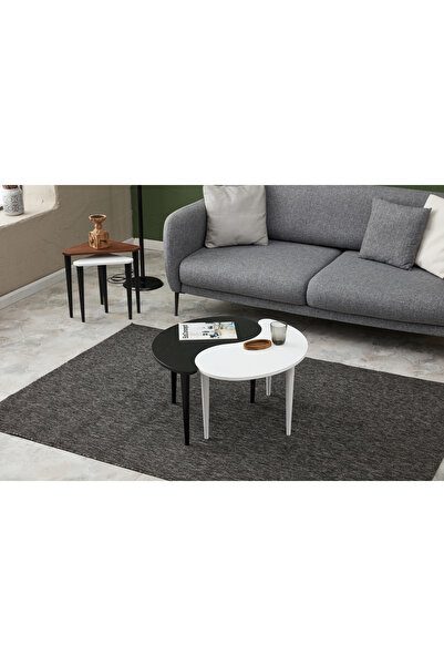 Trihome Yinyang Stil Masif Orta Sehpa Yeni Nesil Sehpa Doğal Ahşap İkili Orta...