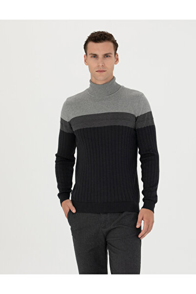 Pierre Cardin سترة تريكو ذات ياقة مدورة بقصة ضيقة من أنثراسايت ميلانج 5027943...