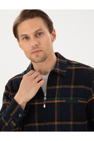 Pierre Cardin Μπλε Navy Oversize μακρυμάνικο πουκάμισο ξυλοκόπος 50292394-VR033