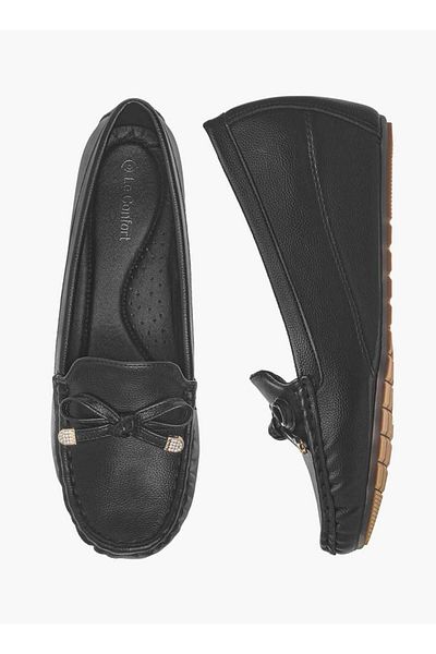 Le Confort Slip-On Loafers with Wedge Heels and Bow Accent