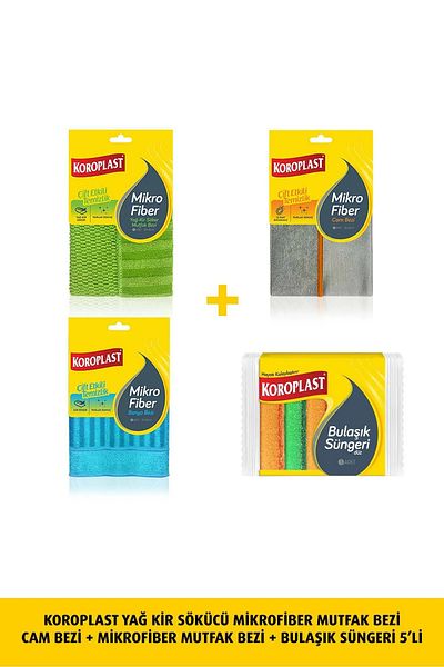 Koroplast Cleaning Kit of 5 - Oil Dirt Remover and Dishwasher Sponge for Bathroom, Kitchen, Glass Cloth