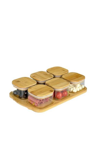 PANJI 6-Piece Vacuum Bamboo Cover Glass Breakfast