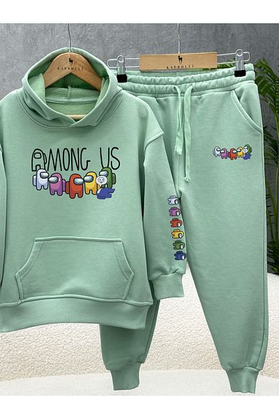 KAPROLLI 100% Cotton Children's Bottom Top Tracksuit Set 3 Thread Rasterless Crew Neck Nursery School Set