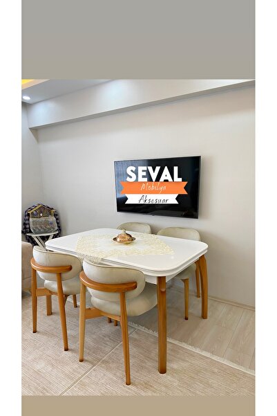 SEVAL AKSESUAR Krem Talha Masa + Polo Sandalye Takımı