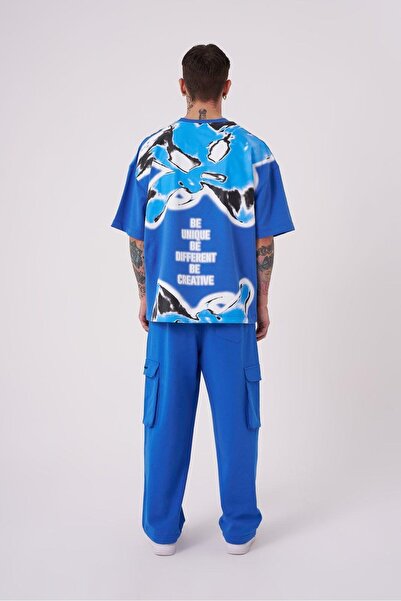 Machinist Ανδρικό μπλουζάκι με στάμπα Lotus Flower Oversize γαλάζιο