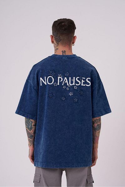 Machinist Men's No Pouses Printed Oversize T-Shirt INDIGO SPOTTED