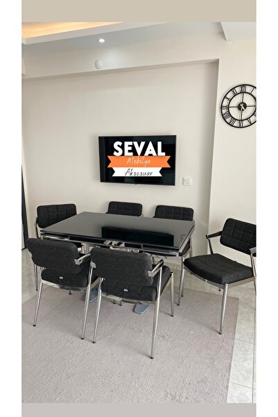 SEVAL AKSESUAR Siyah X Açılır Masa + Klas Sandalye Takımı (Krom Kaplama)