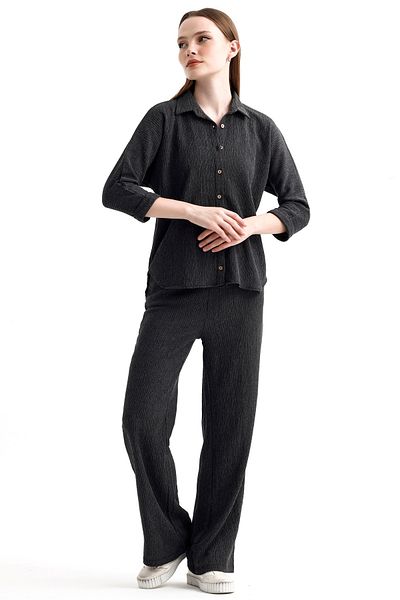 MD trend Women's Elastic Waist Palazzo Pants and Fakir Sleeve Shirt Double Set