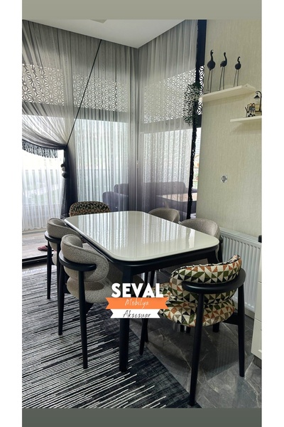 SEVAL AKSESUAR Beyaz Talha Masa + Polo Sandalye Takımı