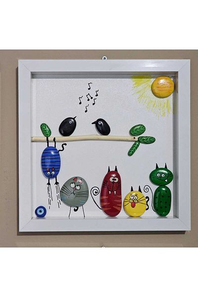 Tekir Ramă Ornament de Perete Design Special Colorat Pietre - Decorativă Handmade