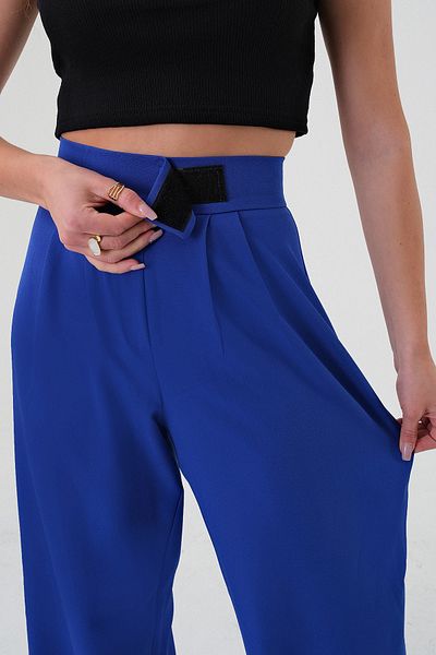 Hazel Women's Saks Blue High Waist Velcro Palazzo Trousers