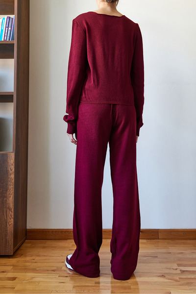 Bianco Lucci Women's Basic Knitwear Bottom-Top Set with Velcro Detail on Waist 60651006