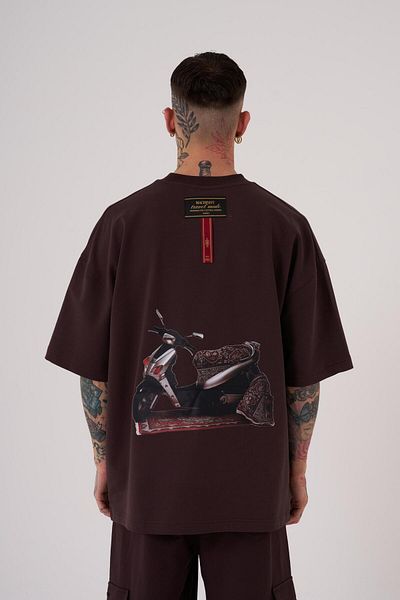Machinist Ανδρικό μπλουζάκι καφέ Oversize - Carpet Patch Printed