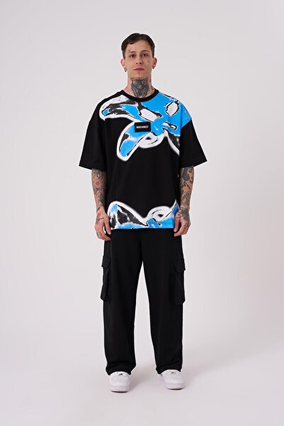 Machinist Ανδρικό μπλουζάκι με στάμπα Lotus Flower Oversize μαύρο