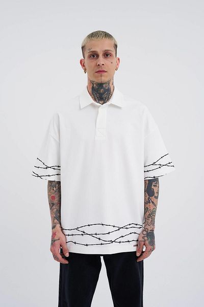 Machinist Ανδρικό μπλουζάκι Barbed Wire Printed Ecru Oversize