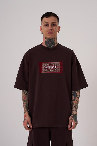 Machinist Ανδρικό μπλουζάκι καφέ Oversize - Carpet Patch Printed